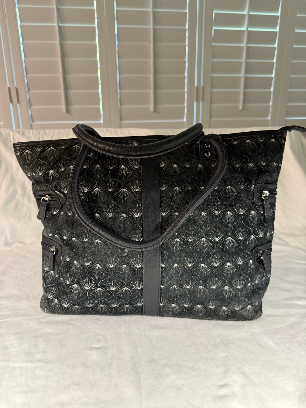 Dan W Black Bag with embroidered shell pattern